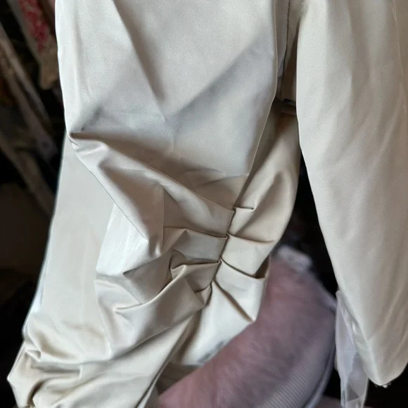 NWT Mesh Layer Bomber Jacket Denim and Tan Ruffle Jacket - Picture 13 of 13